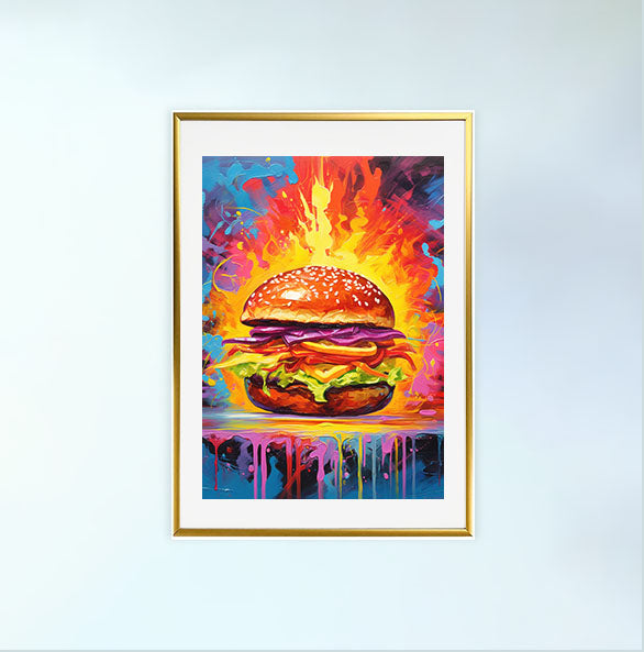ハンバーガーのアートポスター金フレームあり