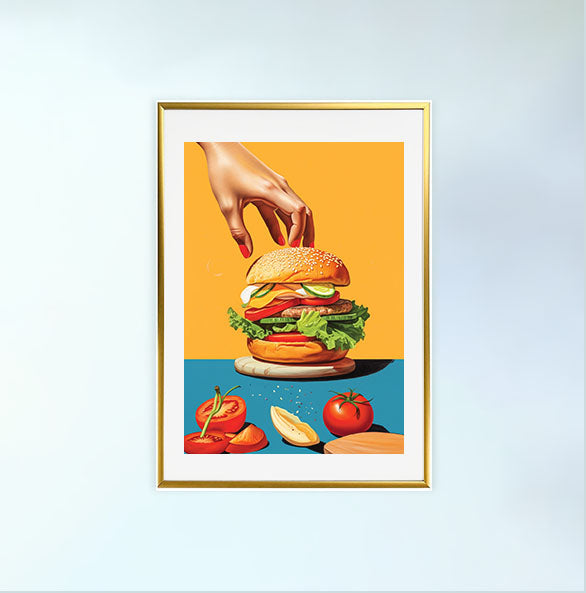 ハンバーガーのアートポスター金フレームあり