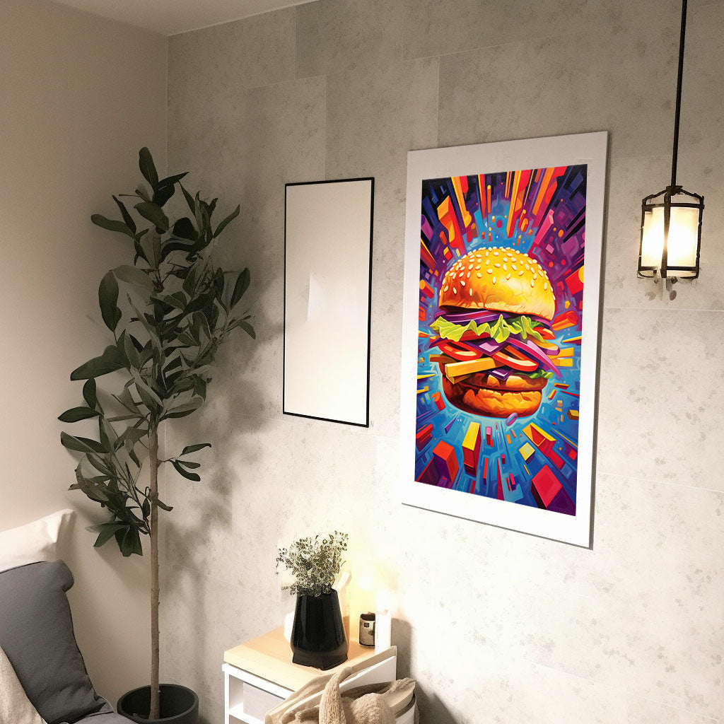 ハンバーガーのアートポスター廊下配置イメージ