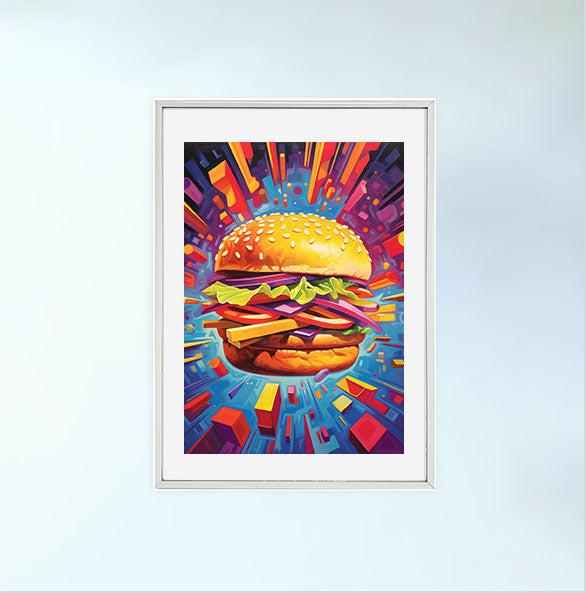 ハンバーガーのアートポスター銀フレームあり