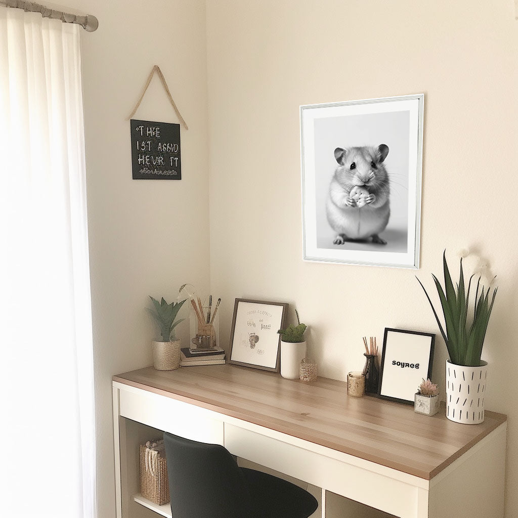 ハムスターのアートポスター机配置イメージ
