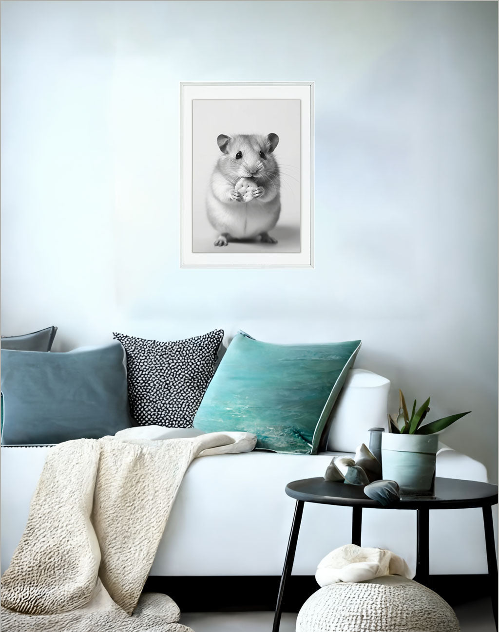 ハムスターのアートポスターソファ配置イメージ