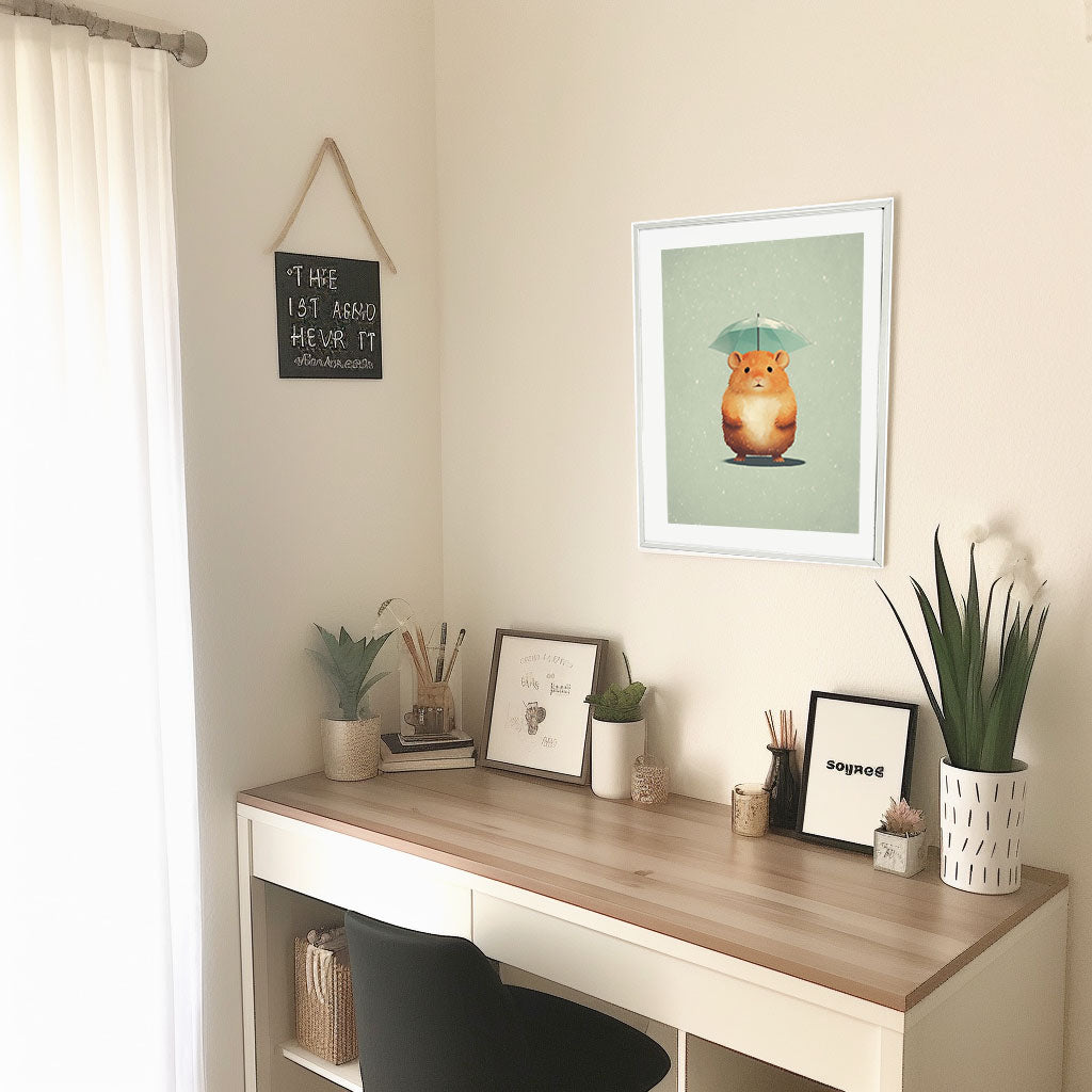 ハムスターのアートポスター机配置イメージ