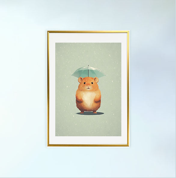ハムスターのアートポスター金フレームあり