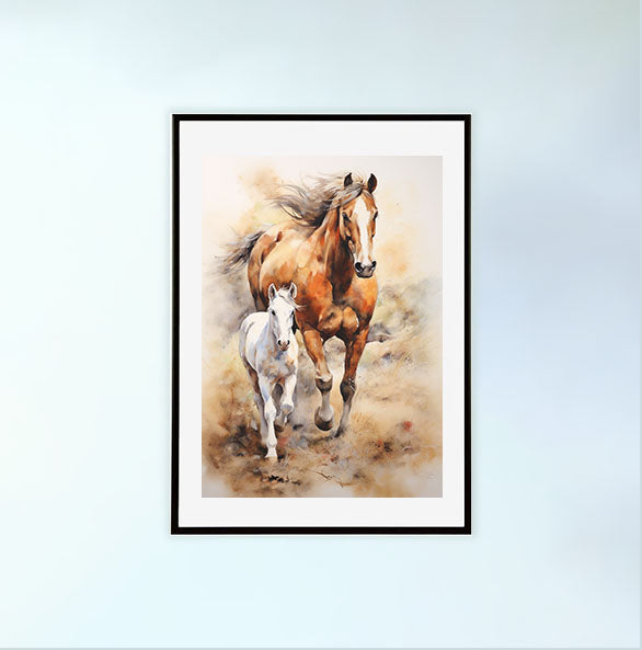 馬のアートポスター黒フレームあり