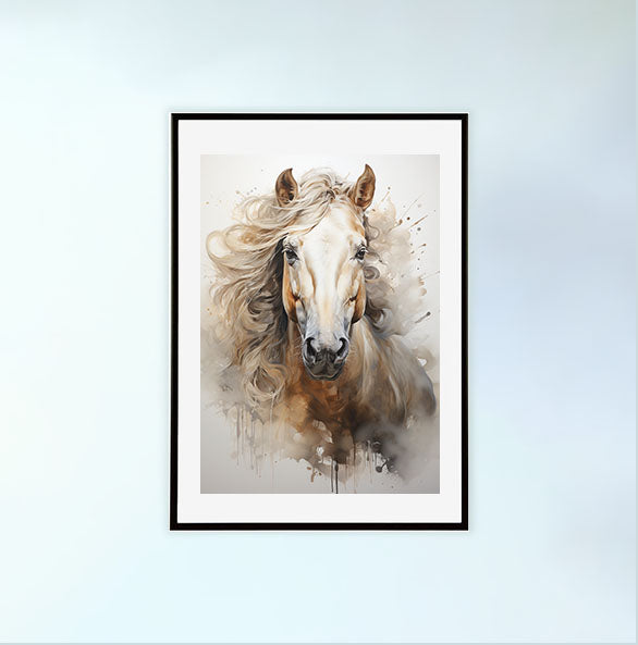 馬のアートポスター黒フレームあり
