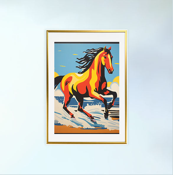 馬のアートポスター金フレームあり