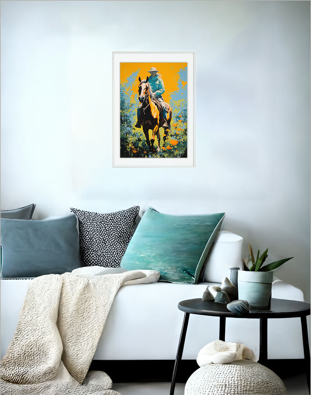 馬のアートポスターソファ配置イメージ