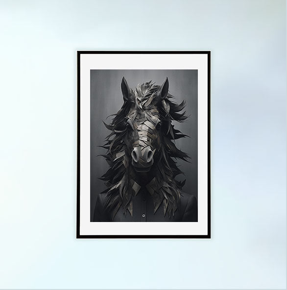 馬のアートポスター黒フレームあり