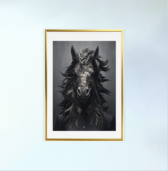 馬のアートポスター金フレームあり
