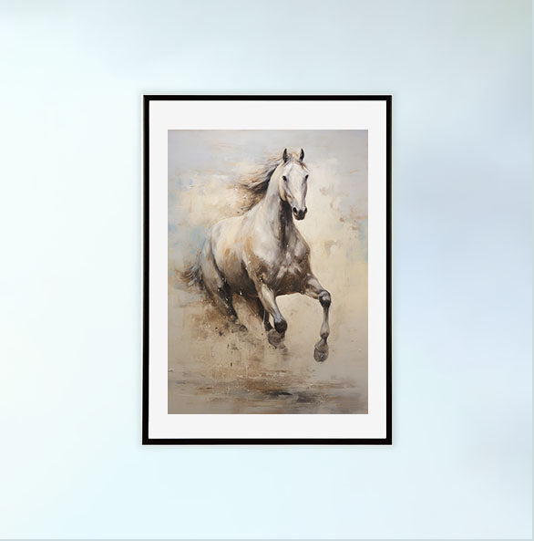 馬のアートポスター黒フレームあり