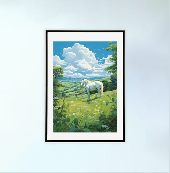 馬のアートポスター黒フレームあり