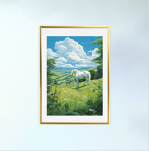 馬のアートポスター金フレームあり
