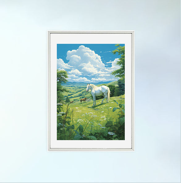 馬のアートポスター銀フレームあり