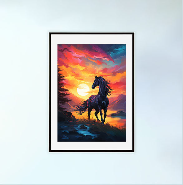 馬のアートポスター黒フレームあり