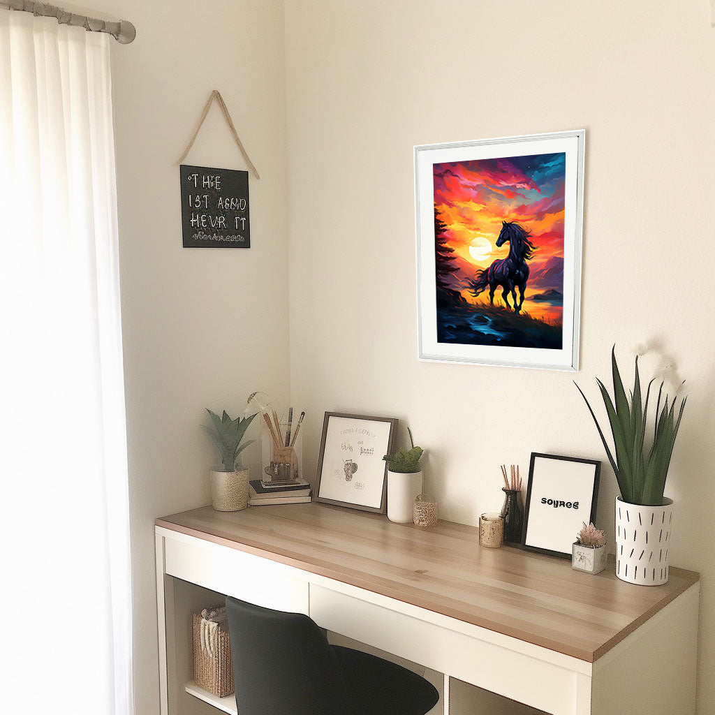 馬のアートポスター机配置イメージ