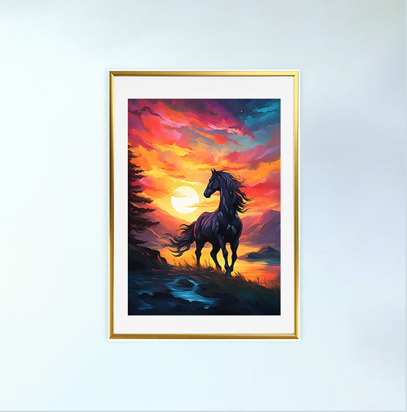 馬のアートポスター金フレームあり