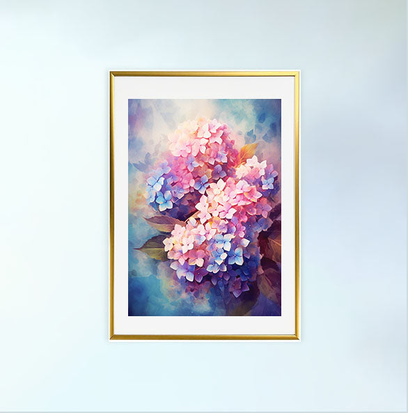紫陽花のアートポスター金フレームあり