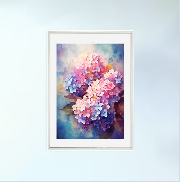紫陽花のアートポスター銀フレームあり