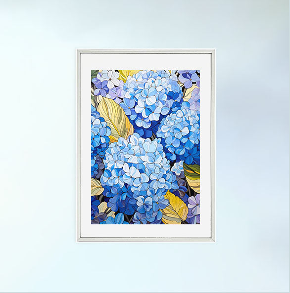 紫陽花のアートポスター銀フレームあり
