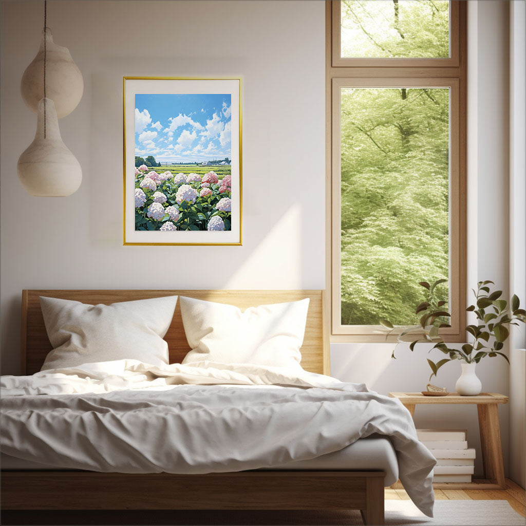 紫陽花のアートポスター寝室配置イメージ