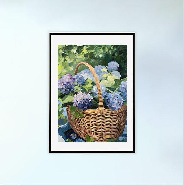 紫陽花のアートポスター黒フレームあり