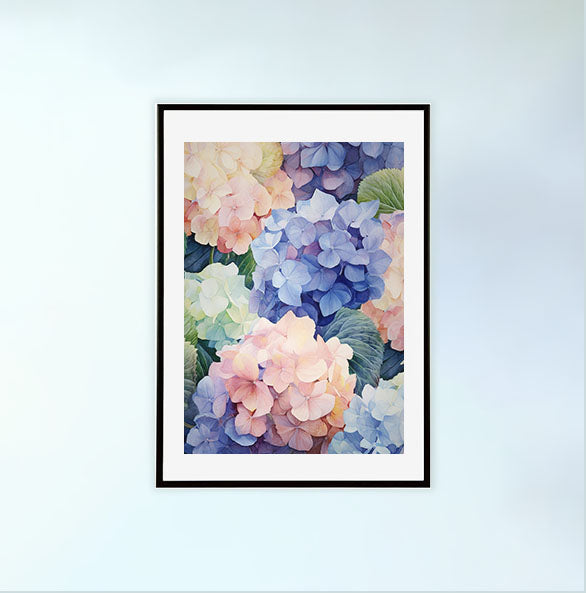 紫陽花のアートポスター黒フレームあり