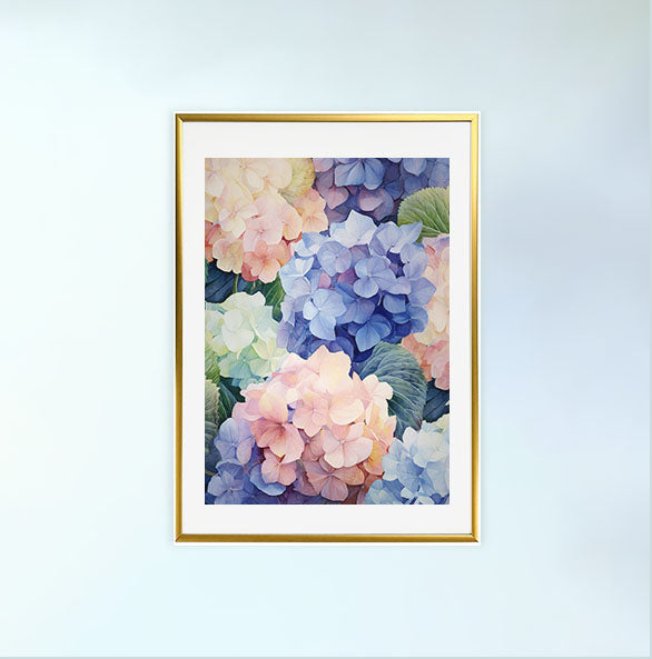 紫陽花のアートポスター金フレームあり