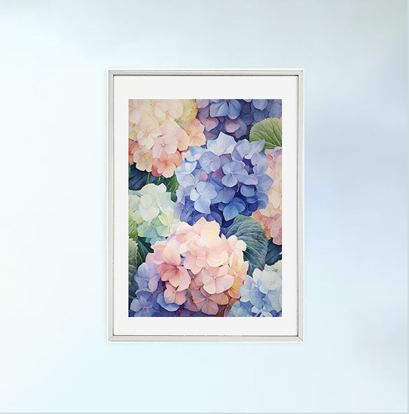 紫陽花のアートポスター銀フレームあり