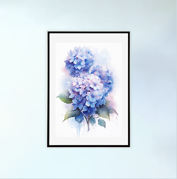 紫陽花のアートポスター黒フレームあり