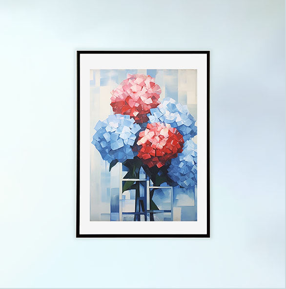 紫陽花のアートポスター黒フレームあり