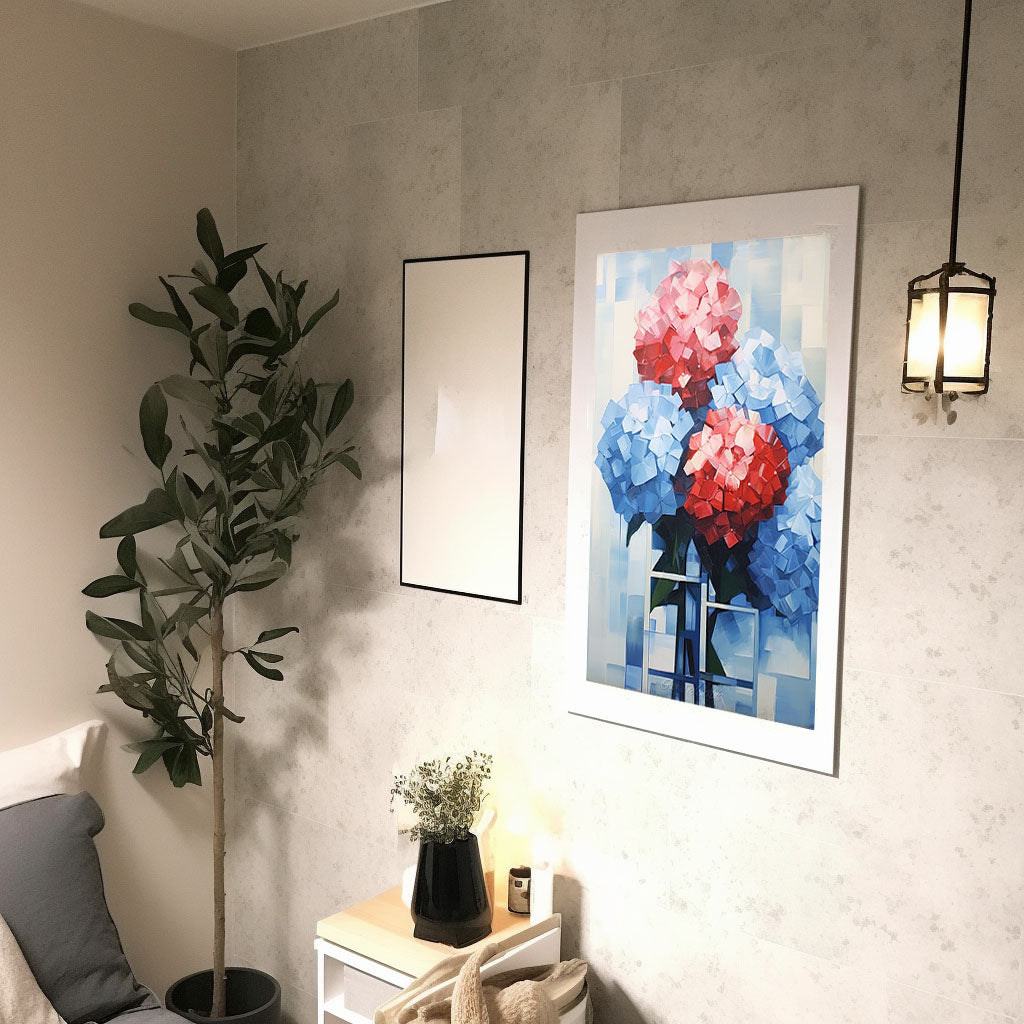 紫陽花のアートポスター廊下配置イメージ