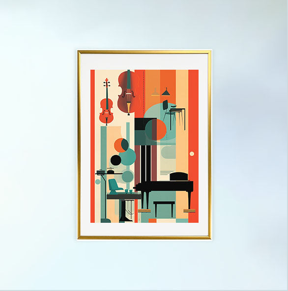 ジャズのアートポスター金フレームあり