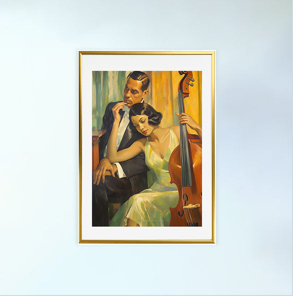 ジャズのアートポスター金フレームあり