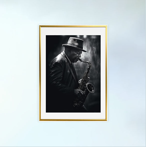 ジャズのアートポスター金フレームあり
