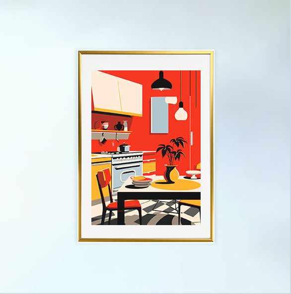 キッチンのアートポスター金フレームあり