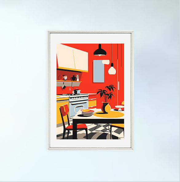 キッチンのアートポスター銀フレームあり
