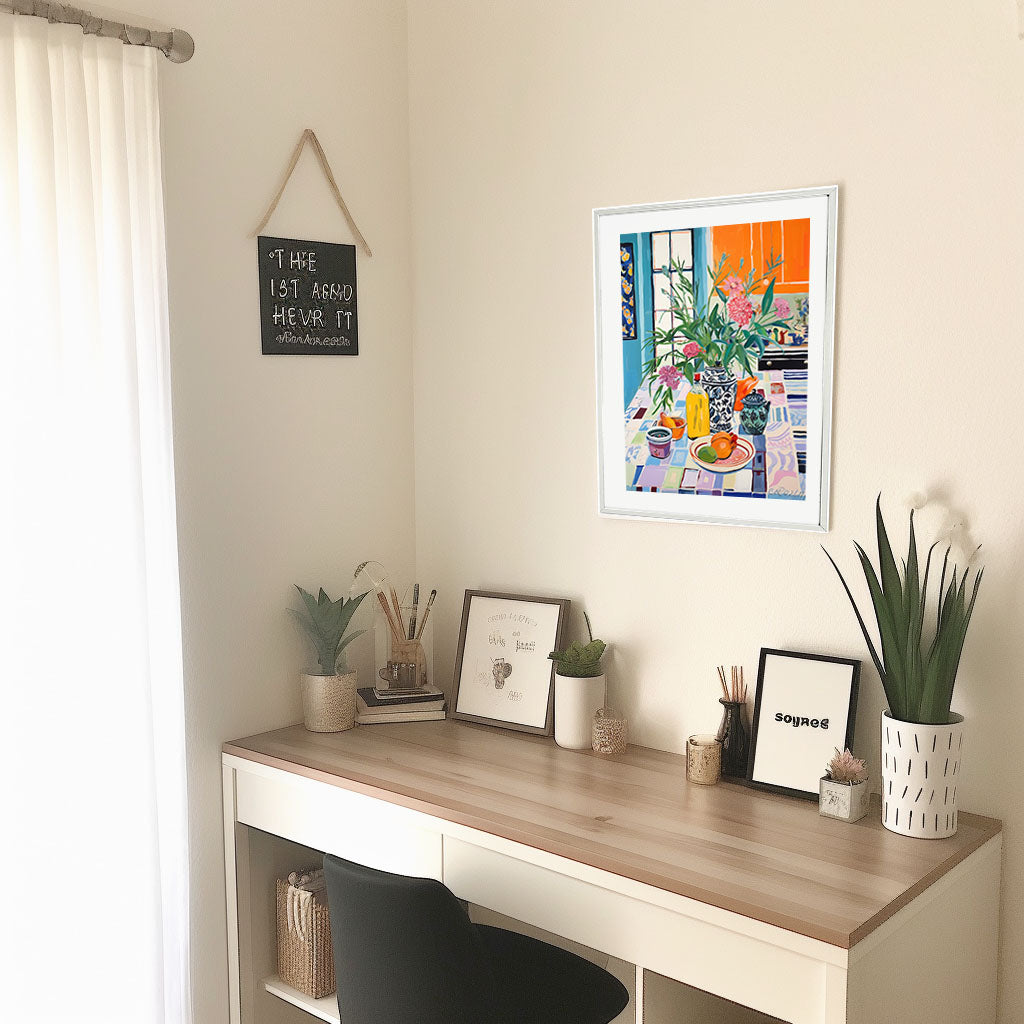 キッチンのアートポスター机配置イメージ