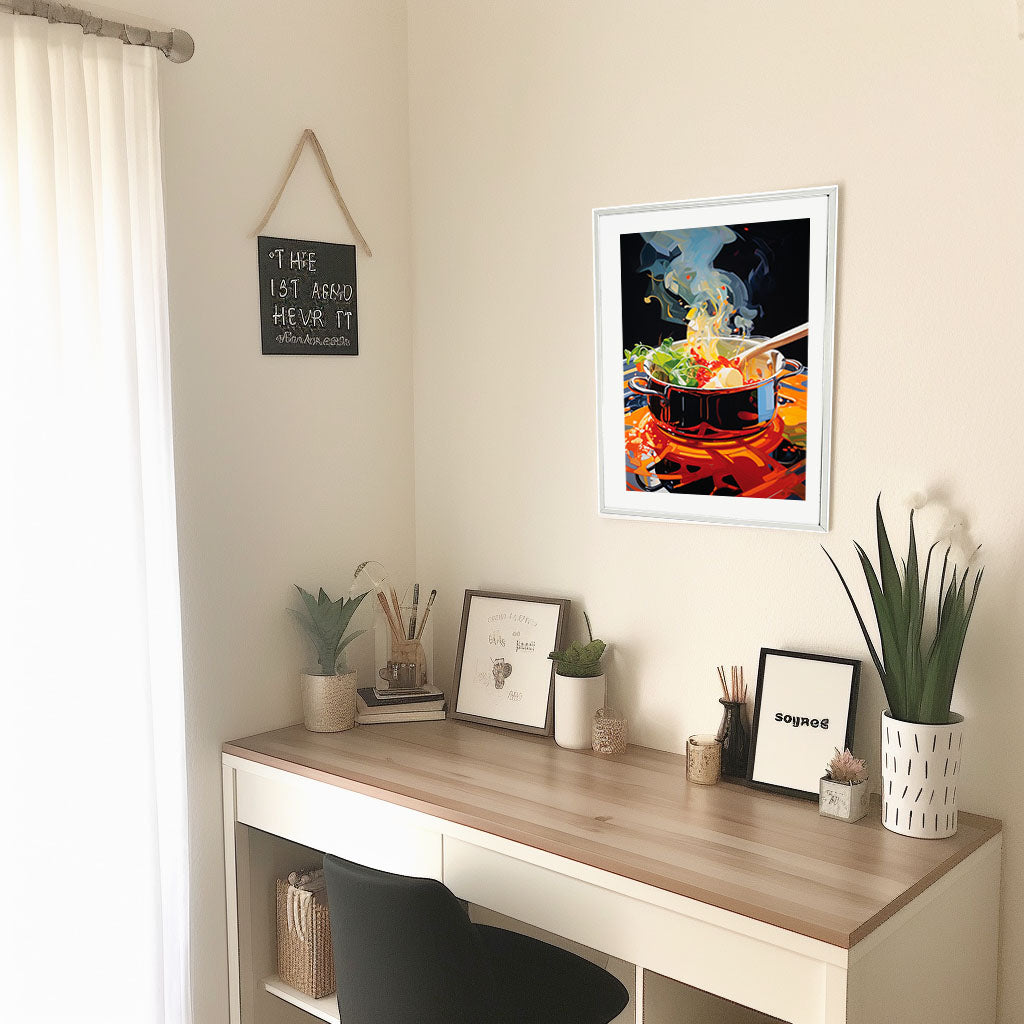 キッチンのアートポスター机配置イメージ