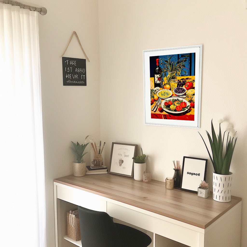キッチンのアートポスター机配置イメージ