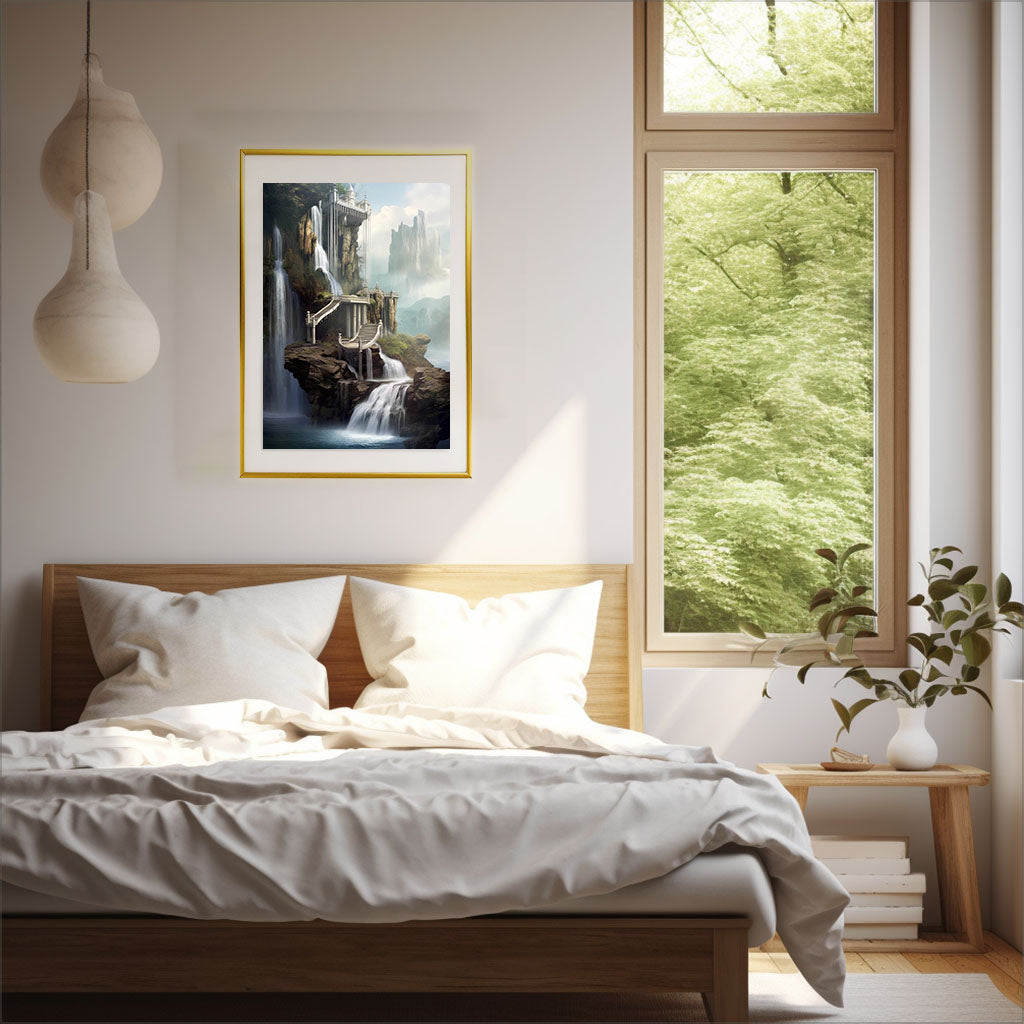 大瀑布のアートポスター寝室配置イメージ