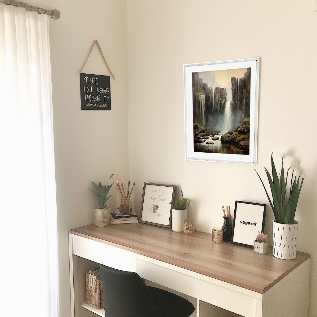 大瀑布のアートポスター机配置イメージ