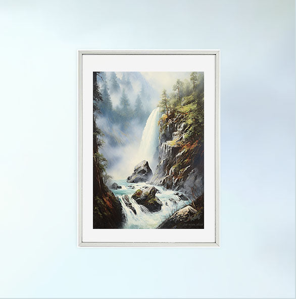 大瀑布のアートポスター銀フレームあり