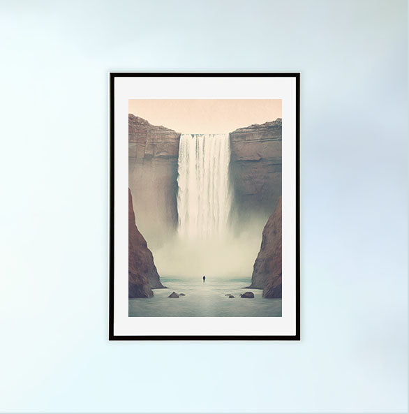 大瀑布のアートポスター黒フレームあり