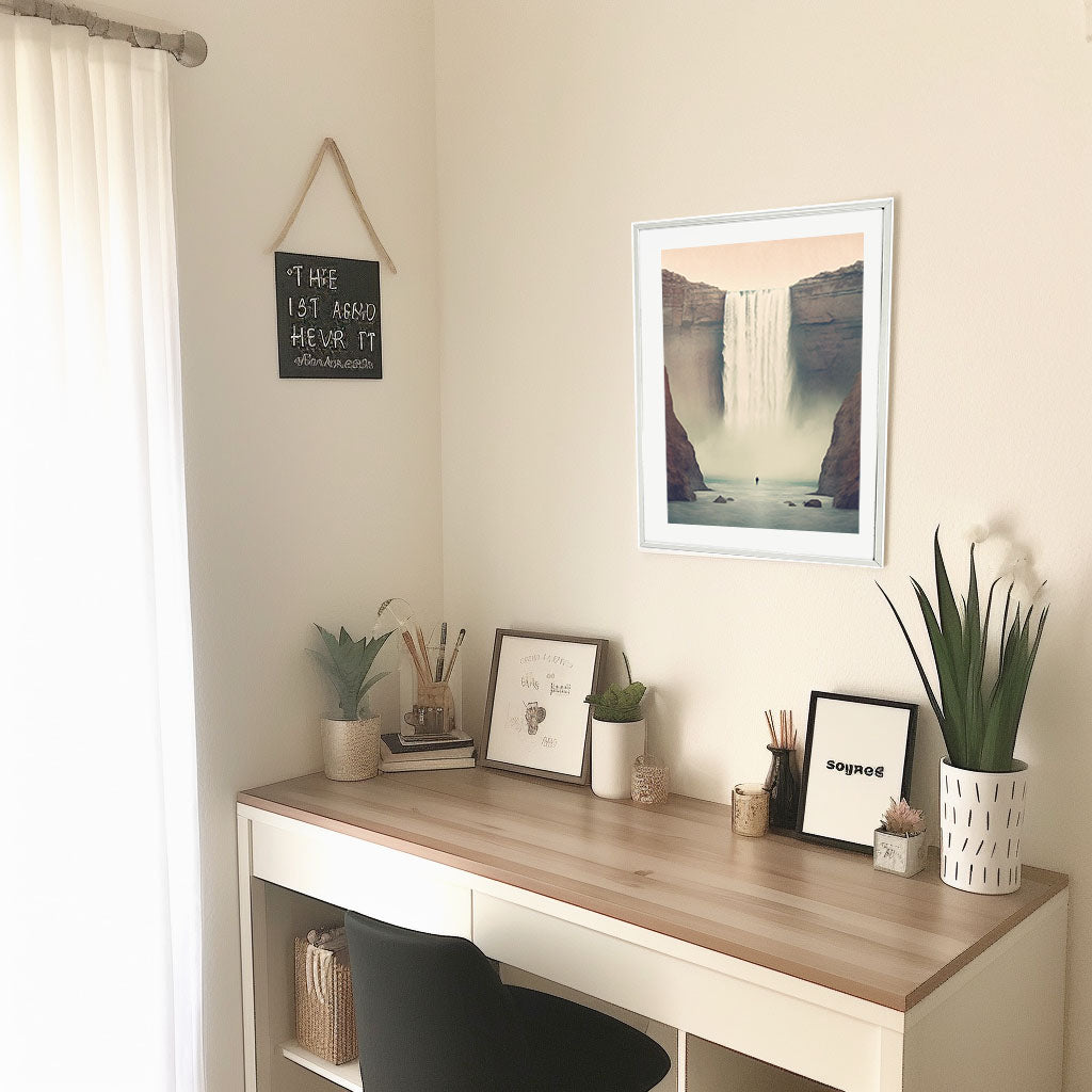 大瀑布のアートポスター机配置イメージ