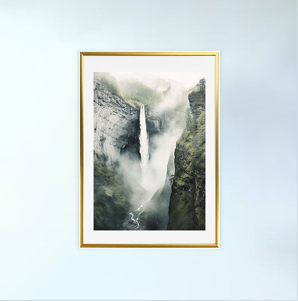 大瀑布のアートポスター金フレームあり