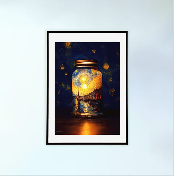 ホタルのアートポスター黒フレームあり