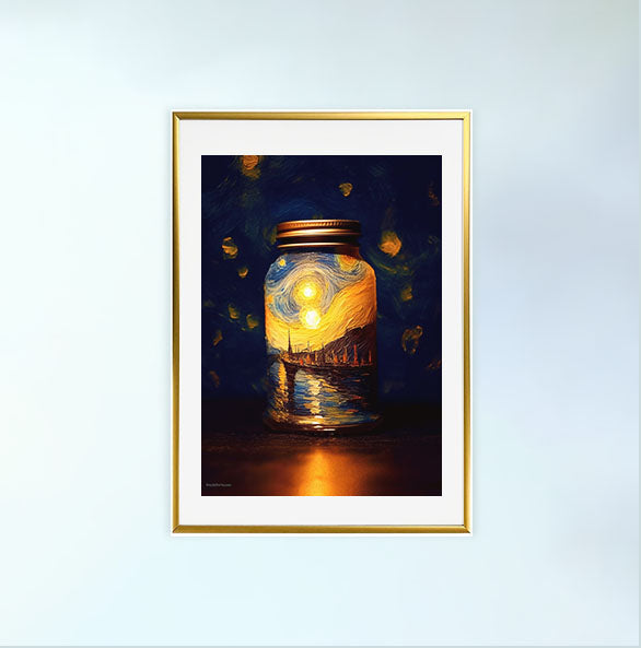 ホタルのアートポスター金フレームあり