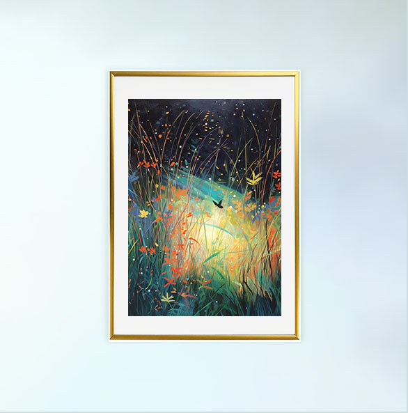 ホタルのアートポスター金フレームあり