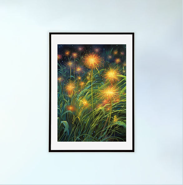 ホタルのアートポスター黒フレームあり